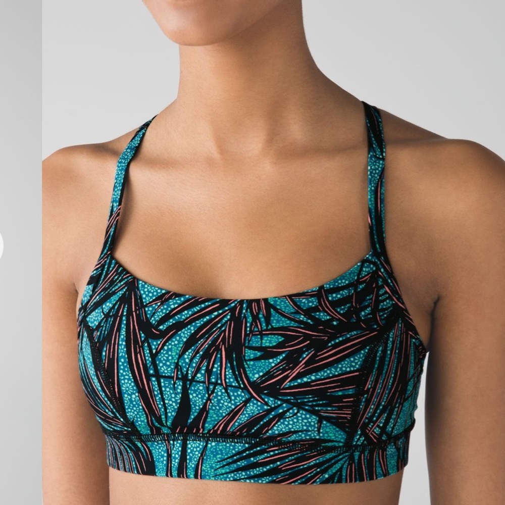 Lululemon Rise and Run Bra Mini Palm Lace Tofino Teal Multi / Black 4